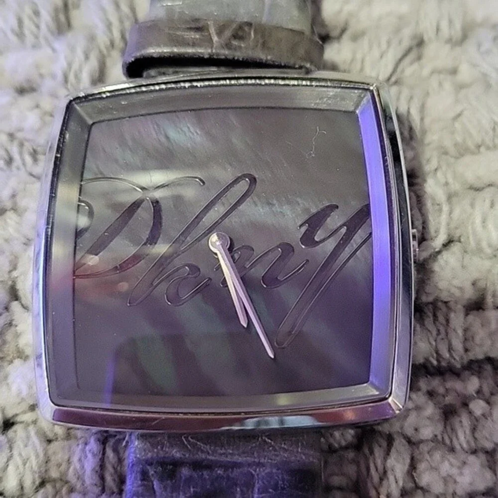 Rare DKNY Mother of Pearl Watch with Gray Embossed Leather Band
